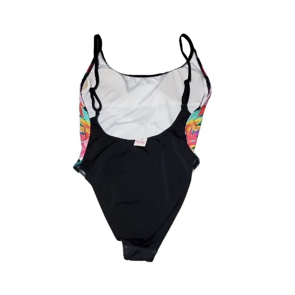 PINK Victoria's Secret Black & White Chevron One-Piece with Tropical Print - Picture 3 of 6